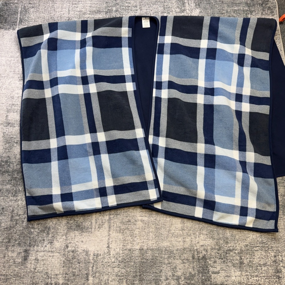Woolrich Fleece Shawl Poncho Womens One Size Blue Plaid Reversible Wrap Blanket